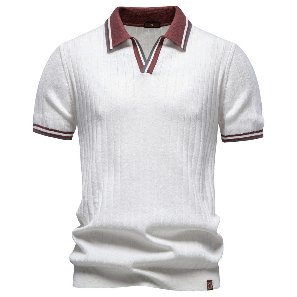 Men's short-sleeved fine knit polo with Kent collar and ribbed structure Mune Fashion