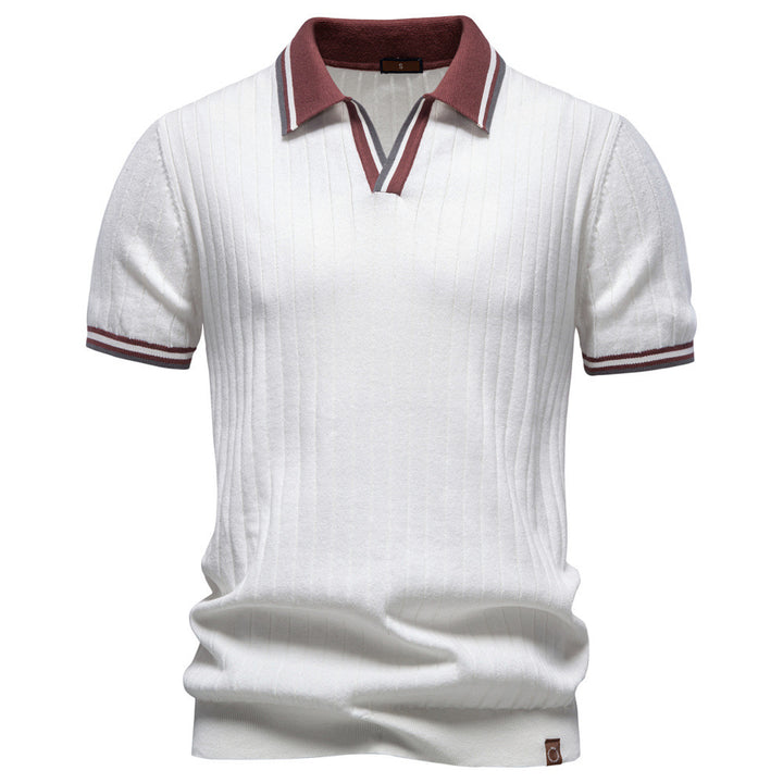 Men's short-sleeved fine knit polo with Kent collar and ribbed structure Mune Fashion