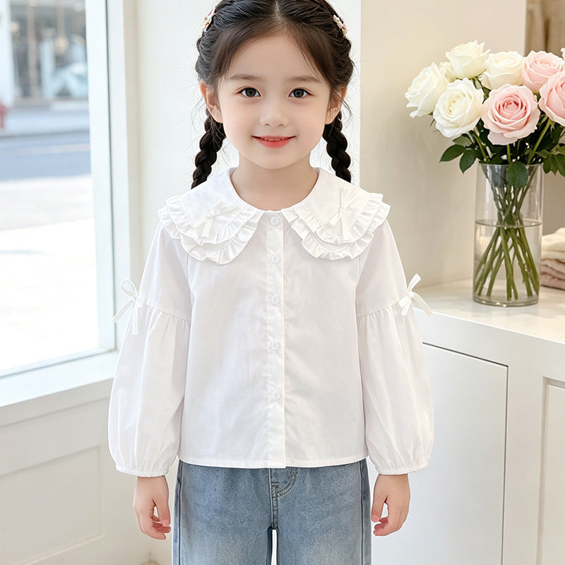 Girls blouse with ruffle design and cute collar Mune Fashion