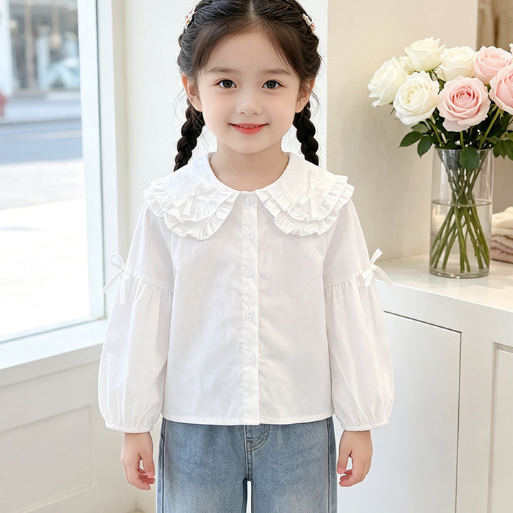 Girls blouse with ruffle design and cute collar Mune Fashion