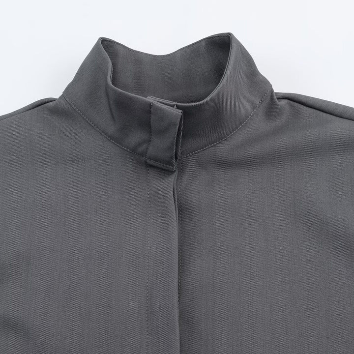 Women's loose-fitting tunic blouse with concealed button placket and stand-up collar Mune Fashion