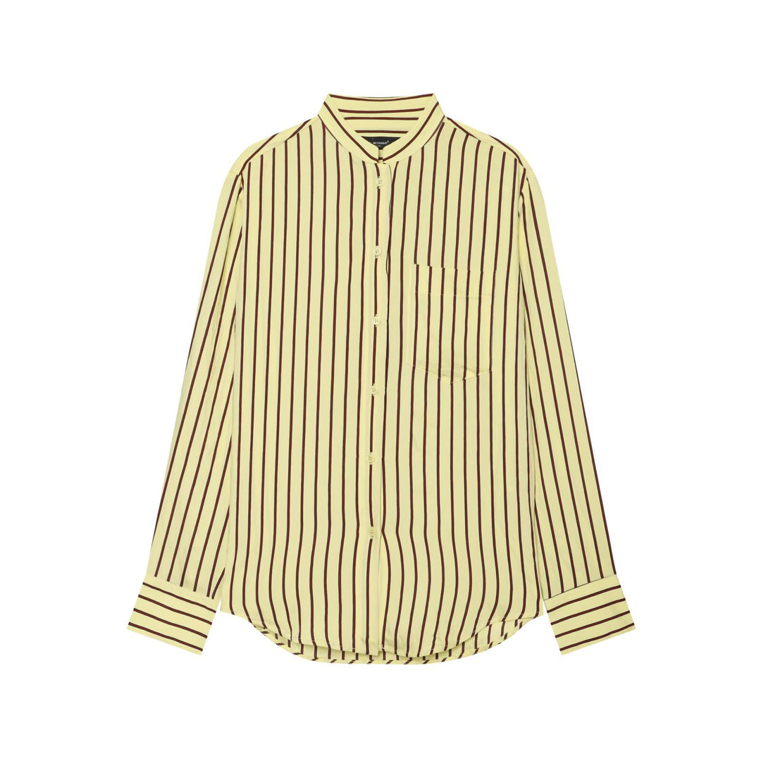 Women's Striped Oversized Blouse with Stand Collar and Chest Pocket Mune Fashion