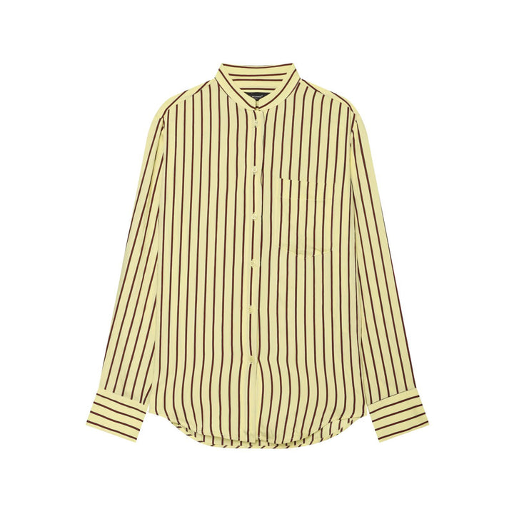 Women's Striped Oversized Blouse with Stand Collar and Chest Pocket Mune Fashion