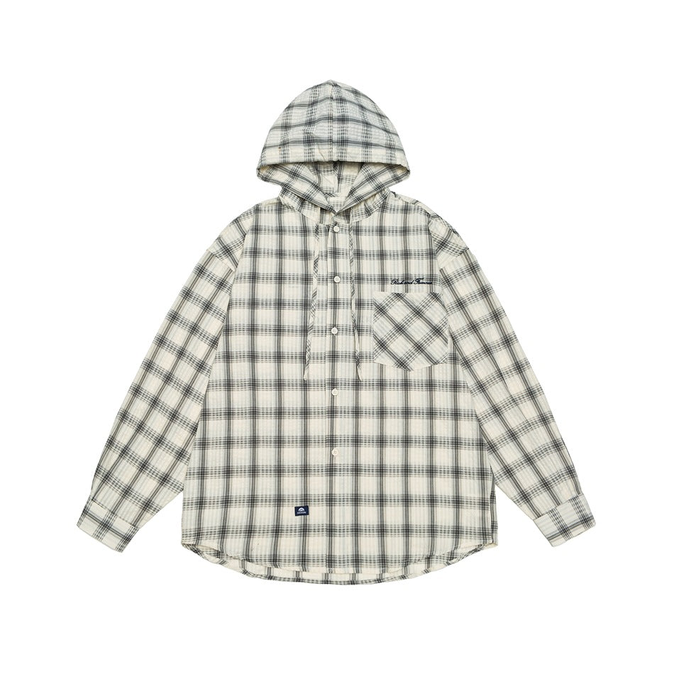 Unisex Hooded Overshirt in Checkered Flannel Look with Chest Pocket and Button Placket Mune Fashion