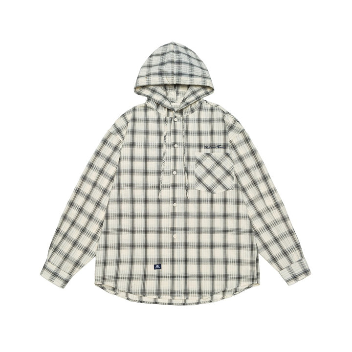 Unisex Hooded Overshirt in Checkered Flannel Look with Chest Pocket and Button Placket Mune Fashion