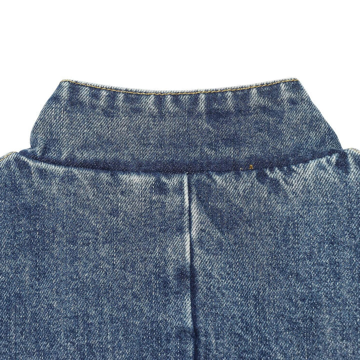 Women's Boxy Cropped Denim Jacket with Stand Collar and Three-Quarter Sleeves Mune Fashion