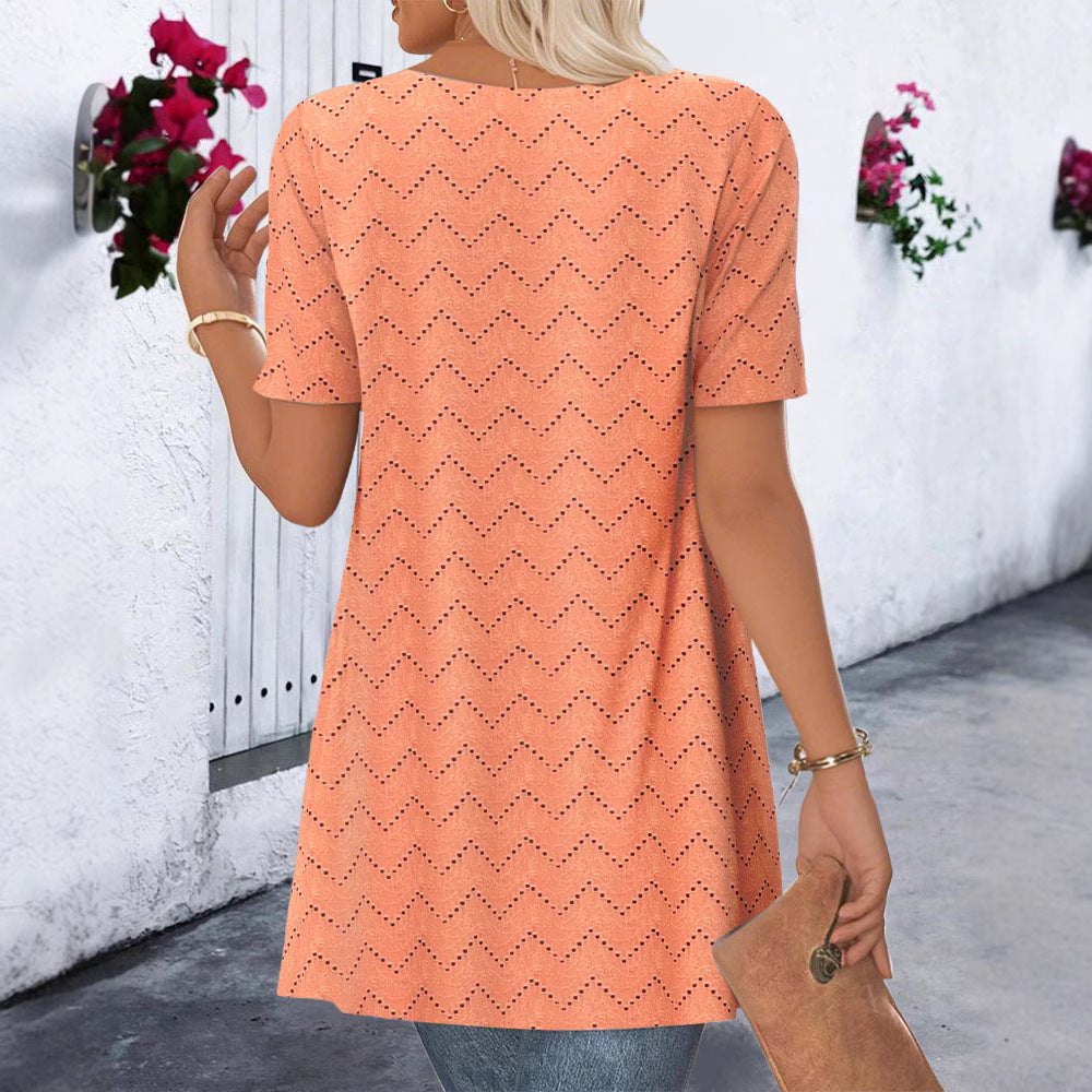 Women's Ajour knit cardigan with asymmetrical pointed hem and short sleeves Mune Fashion