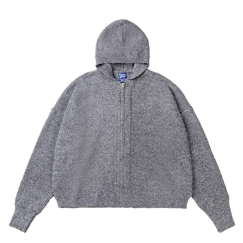 Unisex Knit Hooded Jacket with Textured Pattern and Full Zip Mune Fashion