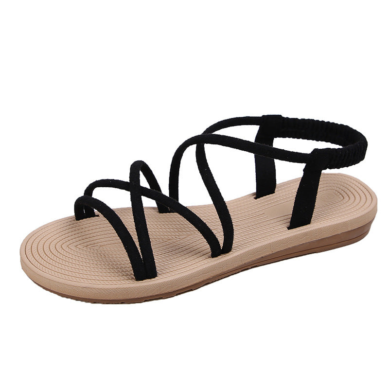 Women Braided Strappy Sandals with Elastic Heel Strap and Padded Footbed Mune Fashion