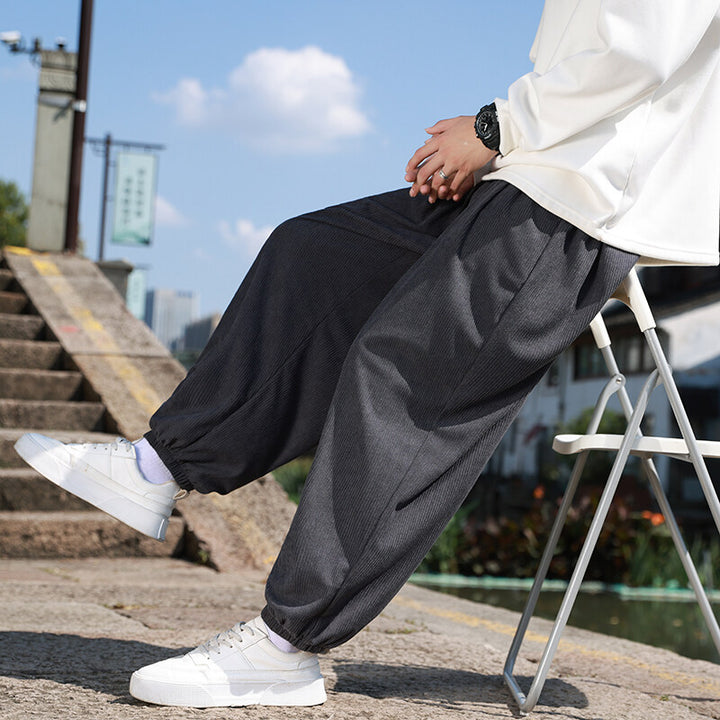 Men's Wide Cord Lounge Pants with Drawstring, Ribbed Cord Structure and Elastic Cuffs Mune Fashion