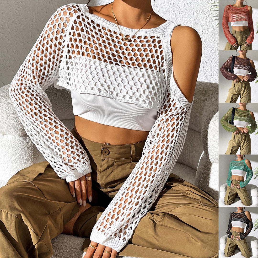 Women's casual mesh sweater with open shoulders Mune Fashion