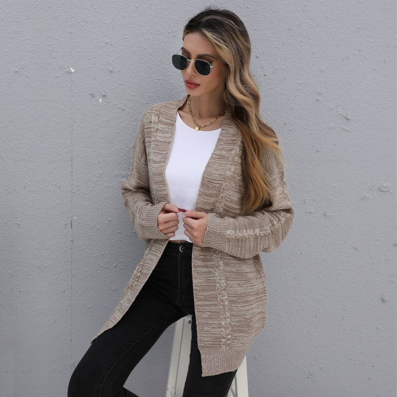 Women's Casual Oversized Knit Cardigan with Cable Pattern Open Front Mune Fashion