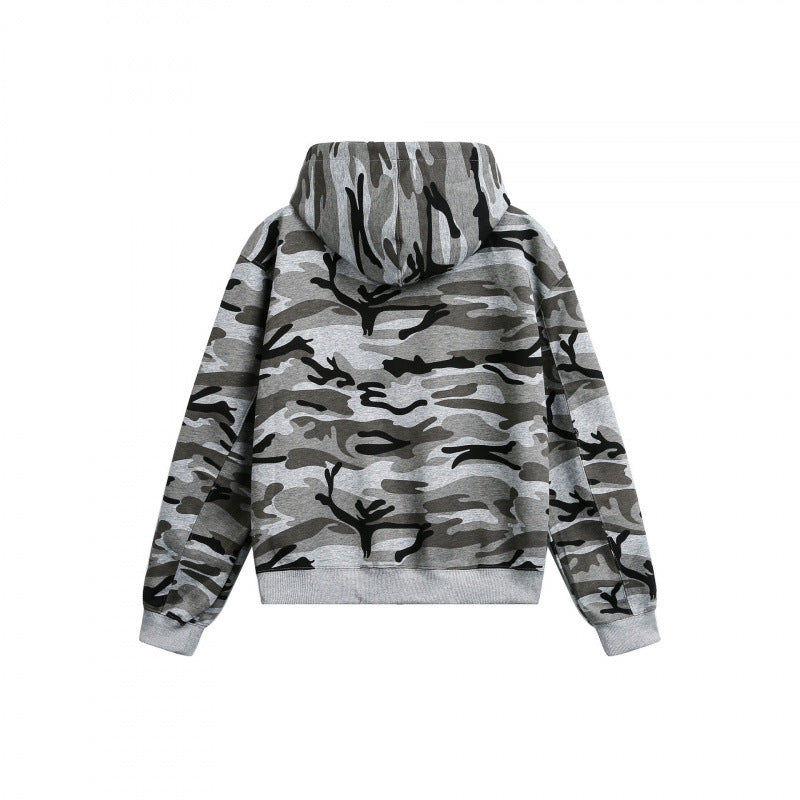 Unisex hooded jacket with camouflage pattern, full zipper and kangaroo pockets Mune Fashion