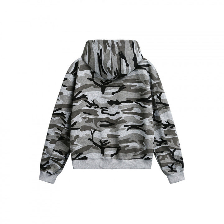 Unisex hooded jacket with camouflage pattern, full zipper and kangaroo pockets Mune Fashion
