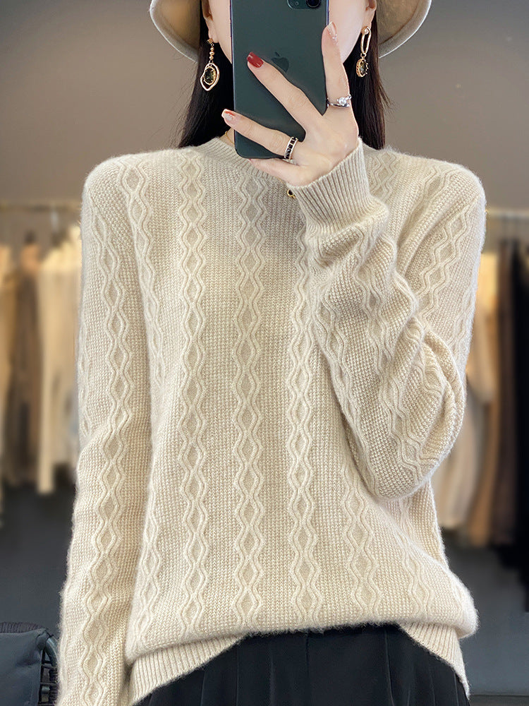 Women's cable pattern fine knit sweater with fine texture and boxy silhouette Mune Fashion