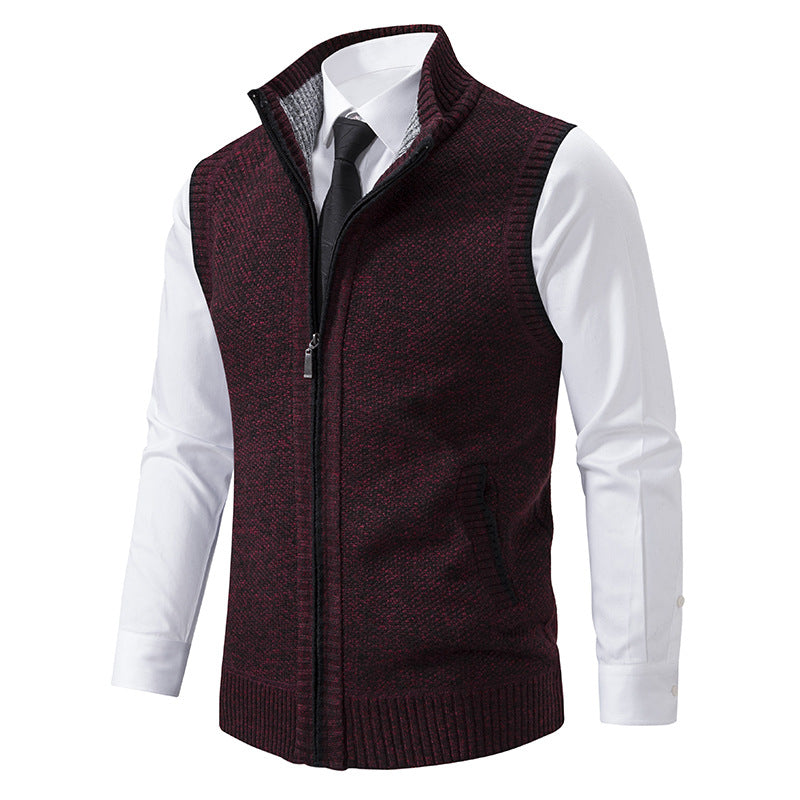 Men's elegant knit vest with stand-up collar and concealed zipper Mune Fashion