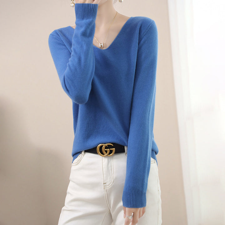 Ladies V-neck pullover in cashmere look with casual fit and ribbed cuffs Mune Fashion