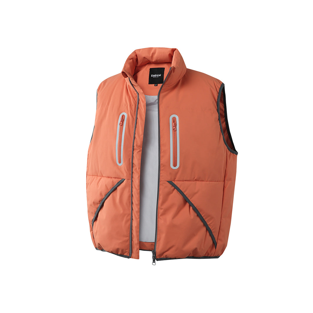 Men's Padded Quilted Vest with High Stand-Up Collar and Vertical Zipper Pockets Mune Fashion