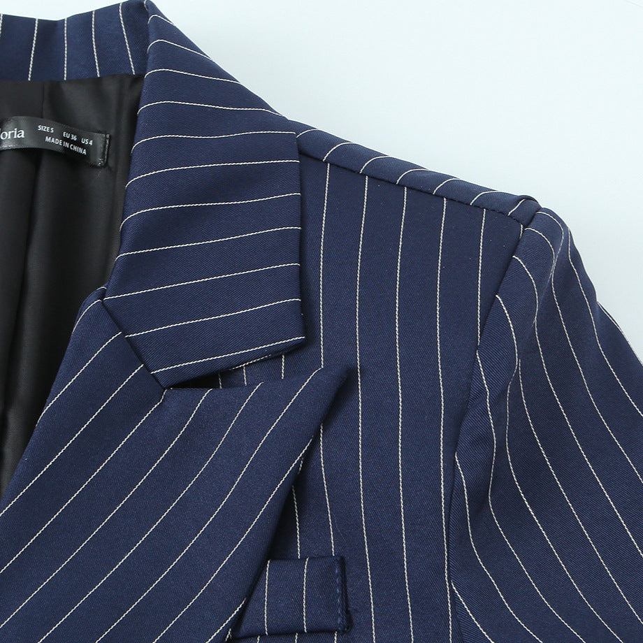 Women tailored pinstripe blazer with asymmetric lapel and flap pockets Mune Fashion