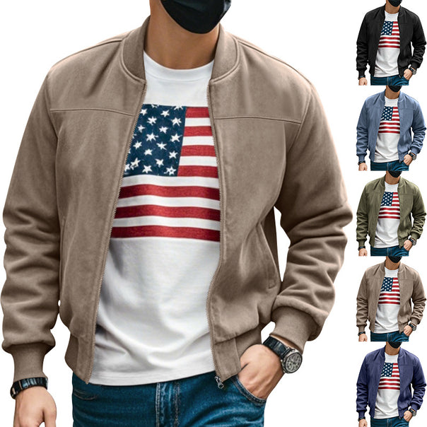 Men's suede look bomber jacket with zipper and ribbed cuffs Mune Fashion
