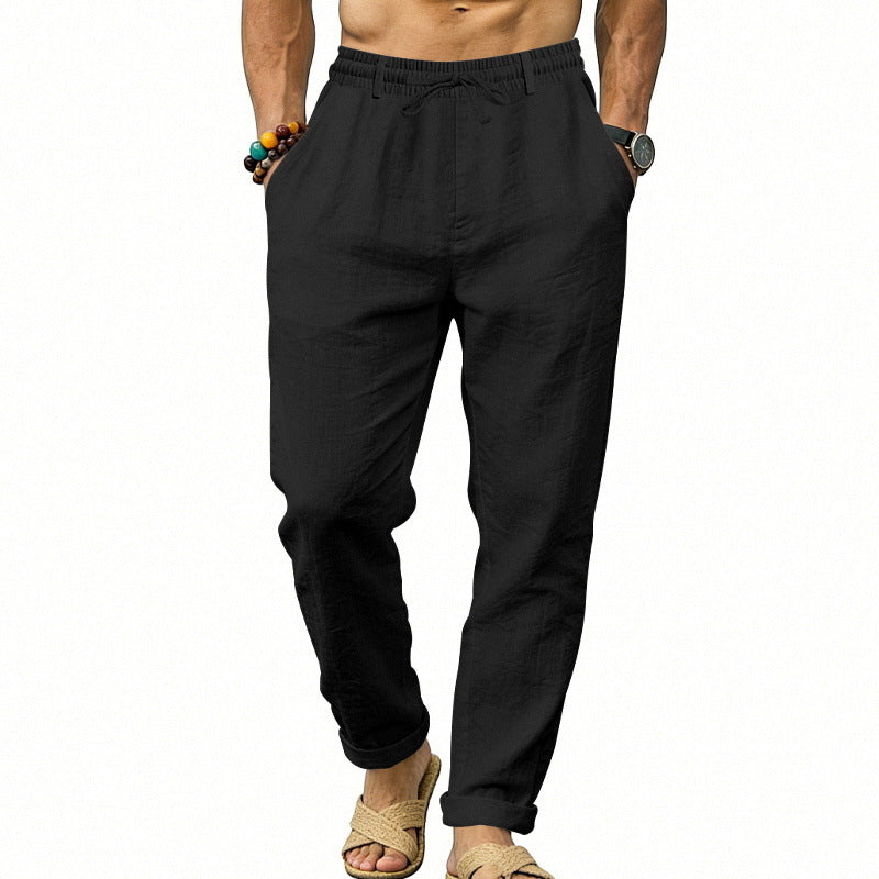 Men's airy linen relaxed pants with elastic comfort waistband and straight leg Mune Fashion