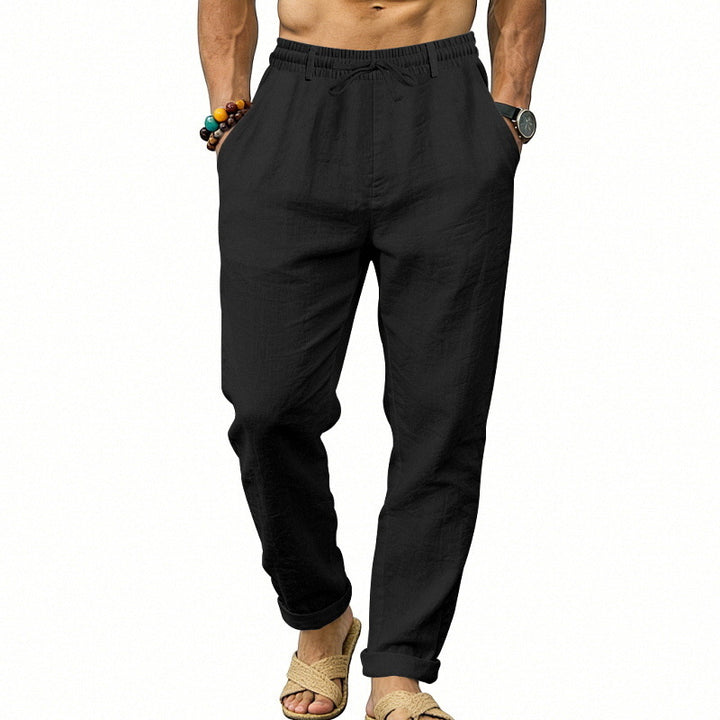 Men's airy linen relaxed pants with elastic comfort waistband and straight leg Mune Fashion