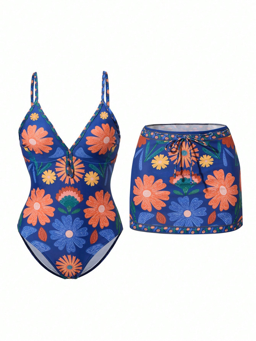 Ladies bikini set with floral design and matching skirt Mune Fashion