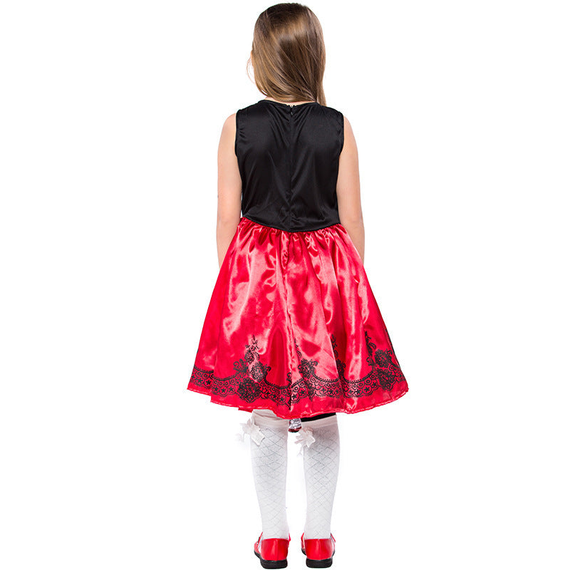 Girl Fairy Tale Little Red Riding Hood Costume with Cape and Ruffles Mune Fashion