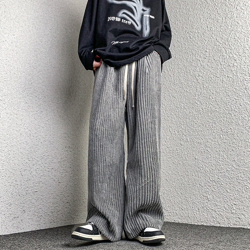 Women's Extra Wide Cord Pants with Drawstring, Ribbed Structure and Wide Leg Mune Fashion