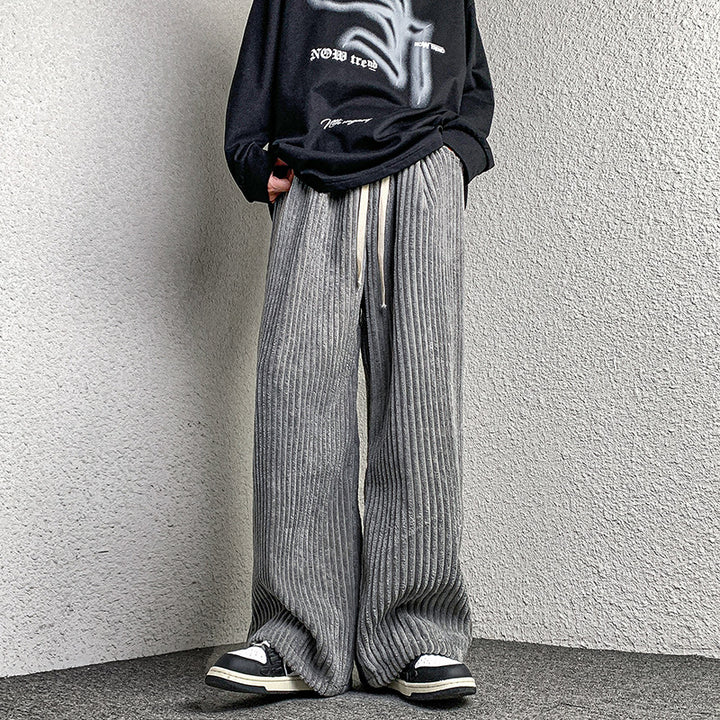 Women's Extra Wide Cord Pants with Drawstring, Ribbed Structure and Wide Leg Mune Fashion