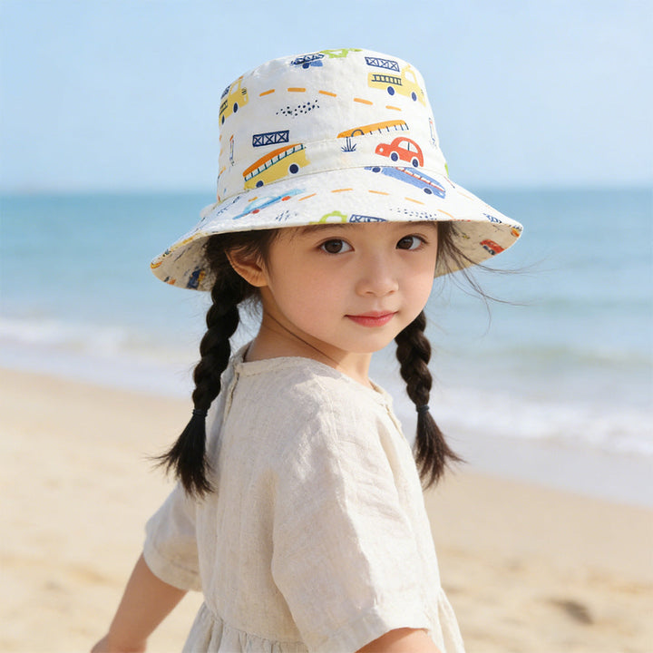 Unisex children's sun hat with wide brim adjustable chin strap and unicorn print Mune Fashion