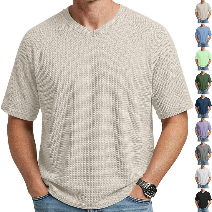 Men's casual V-neck waffle knit T-shirt made of breathable cotton blend Mune Fashion