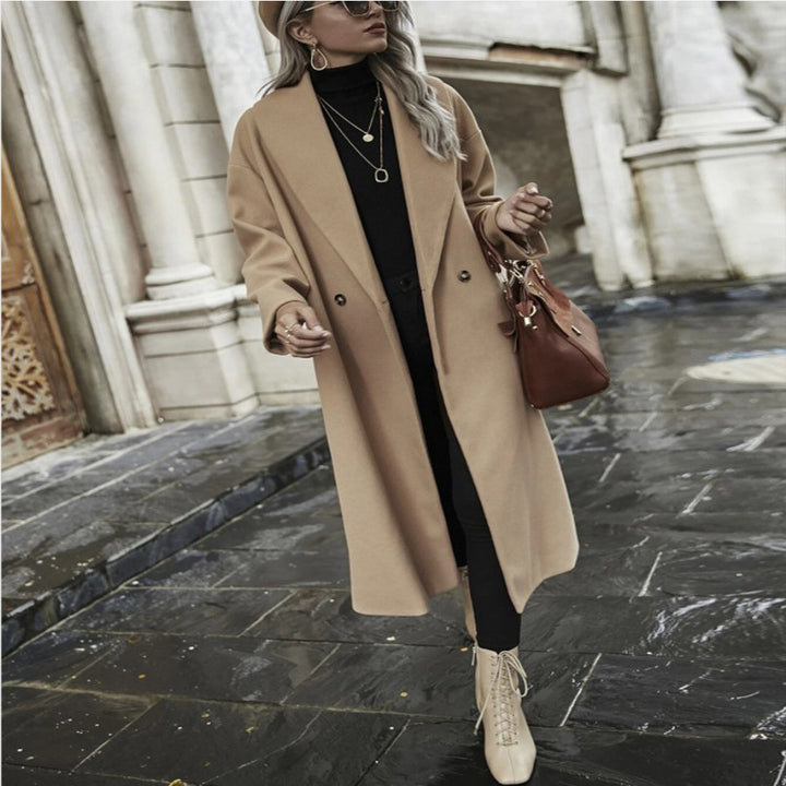 Women Oversize Long Coat with Wide Shoulder and Concealed Button Placket Mune Fashion