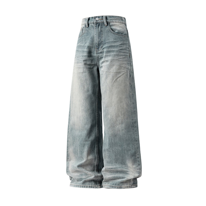 Women Ultra-wide High-cut Denim Palazzo Pants in Baggy Style with Vintage Wash Effect Mune Fashion