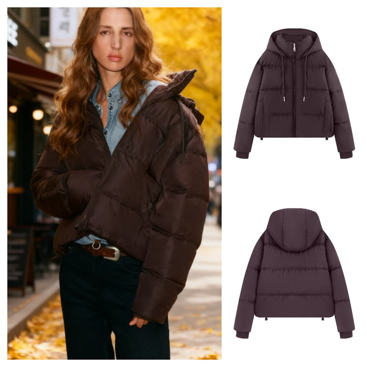 Women's Cropped Padded Jacket with High Hood, Drawstring and Ribbed Cuffs Mune Fashion