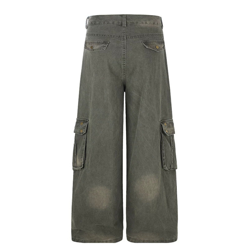 Women's High-Waisted Culotte Jeans in Workwear Style with Large Flap Pockets and Used Finish Mune Fashion