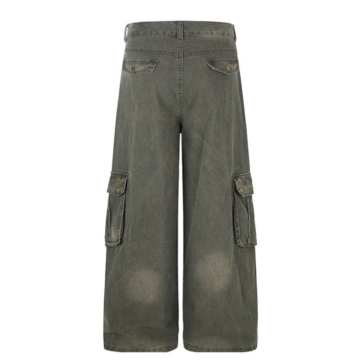Women's High-Waisted Culotte Jeans in Workwear Style with Large Flap Pockets and Used Finish Mune Fashion
