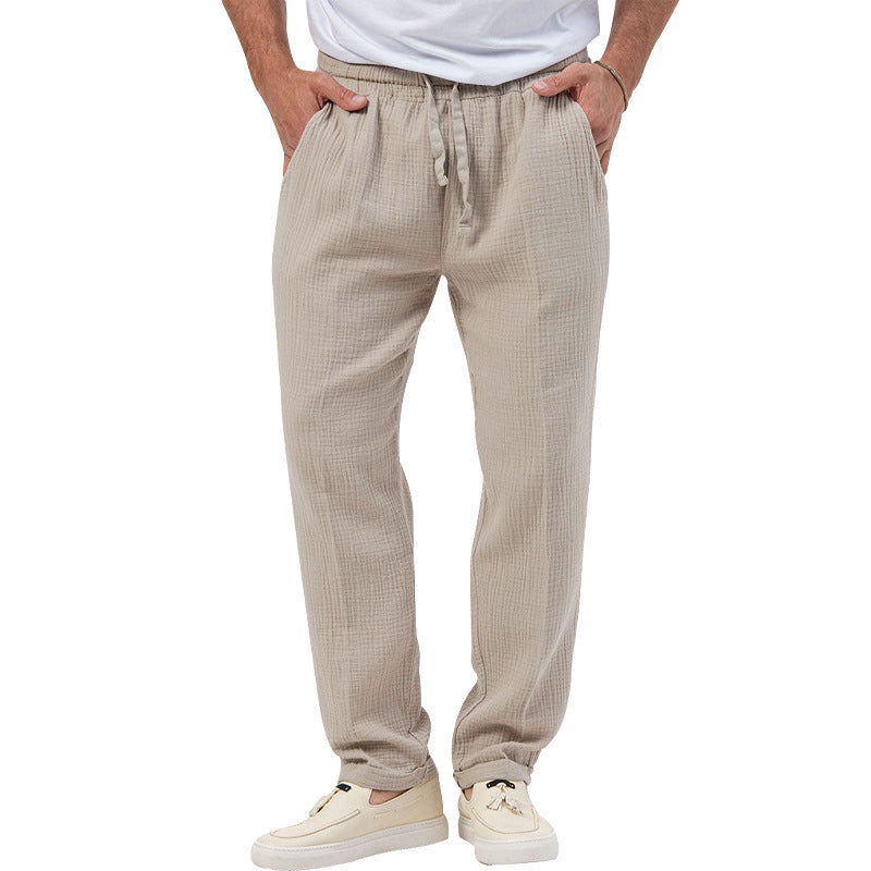 Men's relaxed crinkle sweatpants with elastic waistband drawstring straight leg and side pockets Mune Fashion