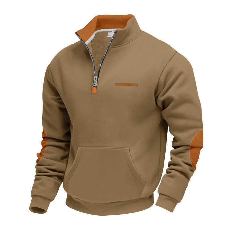 Men's half-zip sweatshirt with stand-up collar, kangaroo pocket, and elbow patches Mune Fashion