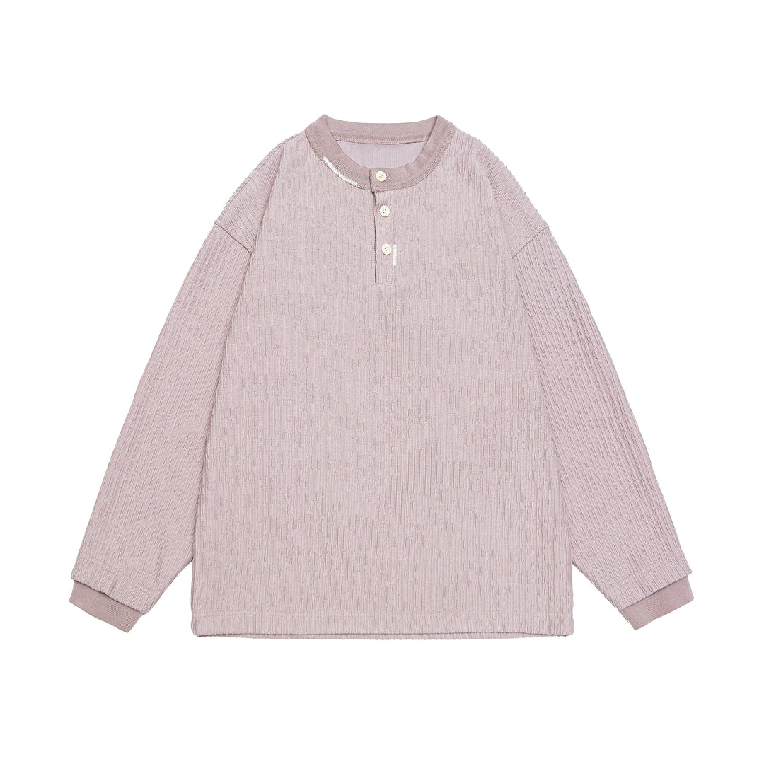 Unisex Ribbed Henley Sweater with Button Placket Oversized Cut Mune Fashion