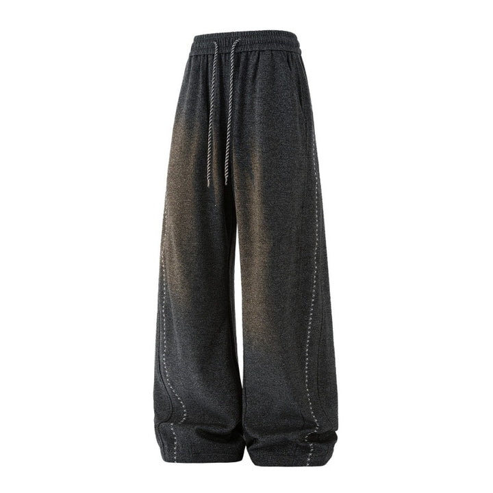 Women's Wide Lounge Pants made of Sweat Fabric with Drawstring, Decorative Stitching, and Elastic Waistband Mune Fashion