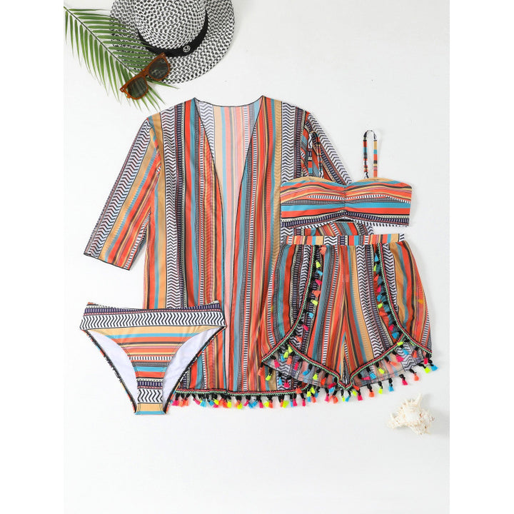 Women's bathing set with fringed shorts and lightweight kimono Mune Fashion