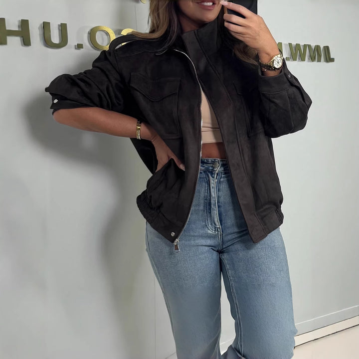 Women's Fashion Suede Jacket with Casual Cut