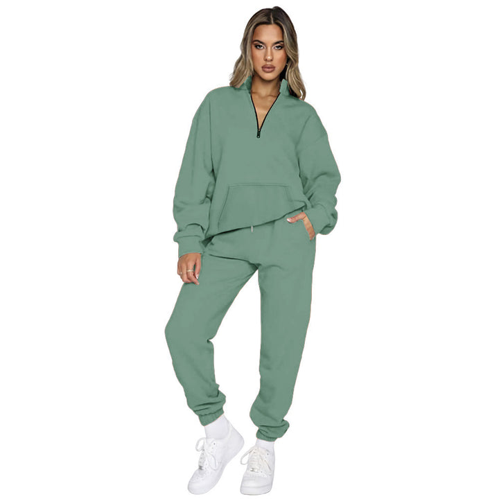 Women's French Terry Relax Loungewear Set with half zip, kangaroo pocket and fitted, tapered joggers Mune Fashion