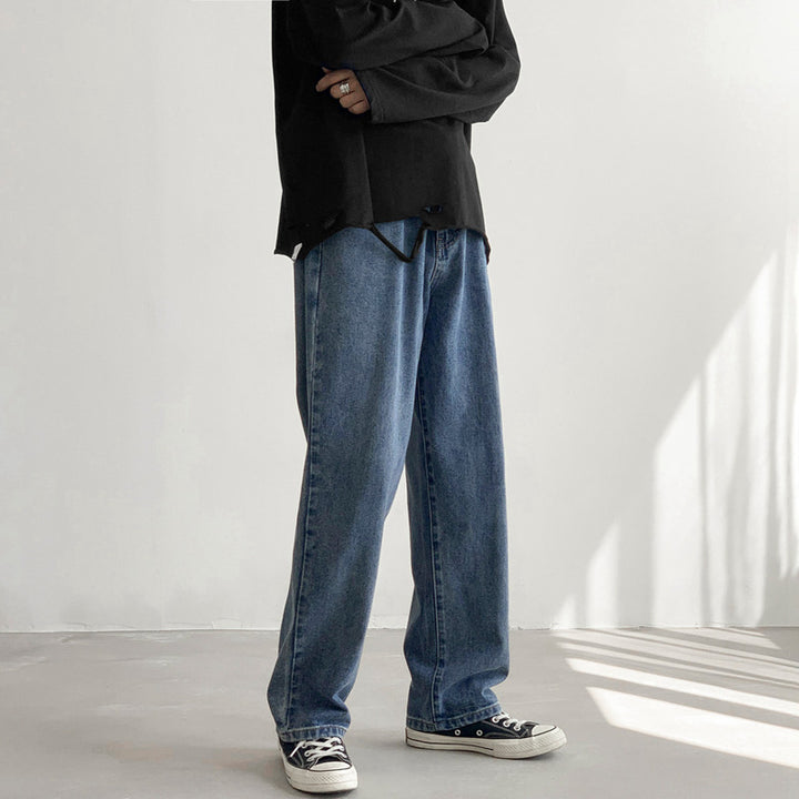 Men's Loose-Fit Straight-Relax Denim Pants with Extended Hem Mune Fashion