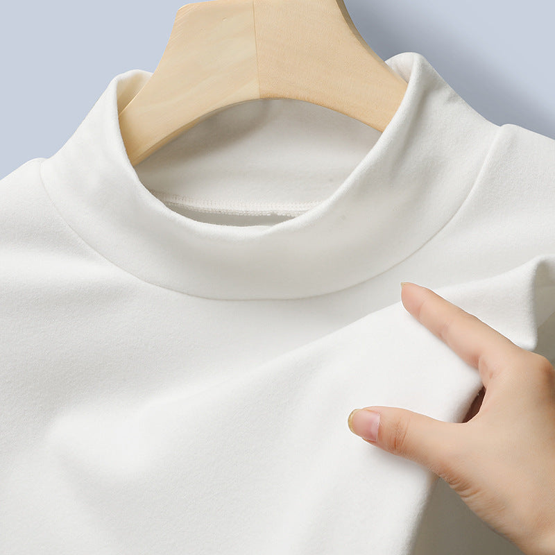 Women's Fine Stretch Mockneck Long Sleeve Shirt with Tight Standing Collar Mune Fashion