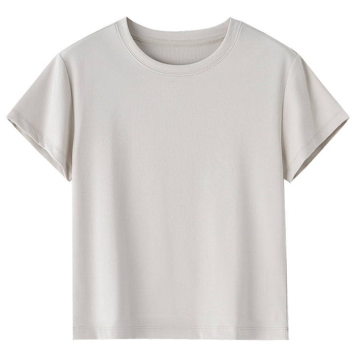 Women Short-Cut Boxy T-Shirt made from soft cotton stretch with round neck Mune Fashion