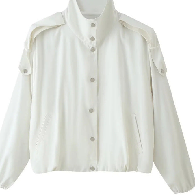 Women’s short-cut boxy blouson with high stand-up collar and dropped shoulders Mune Fashion