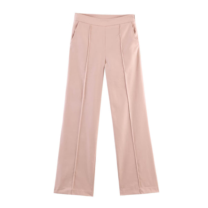 Women's High-Waisted Palazzo Pants with Pressed Pleats and Side Pockets Mune Fashion