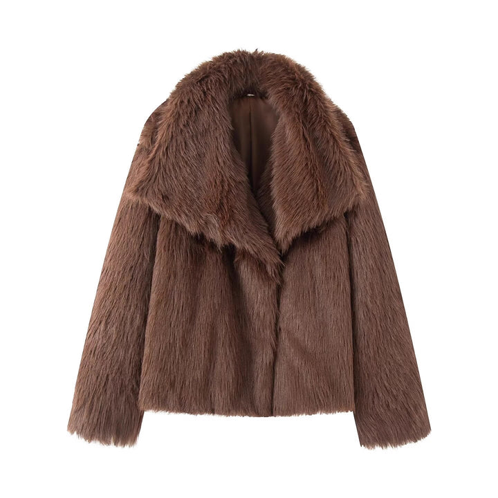 Women's Short Boxy Faux Fur Coat with Generous Shawl Collar and Soft Lining Mune Fashion